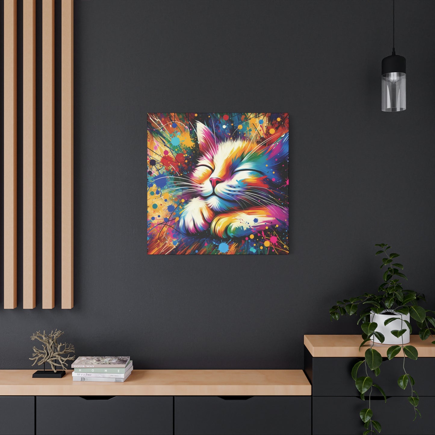 Canvas Wall Art - Contented Cat - Modern Impressionist Art Style