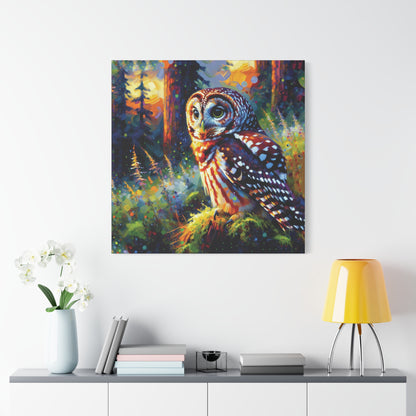 Barred Owl at Sunset Impressionist Canvas Art Print