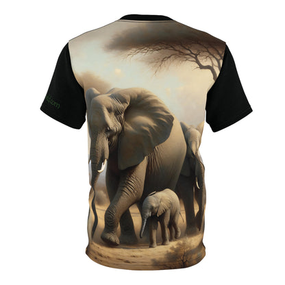 African Elephant Family Art Tee | Unisex Cut & Sew T-Shirt, Wildlife Apparel, Unique Graphic Tee, Birthday Gift