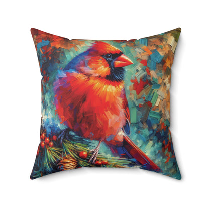 Cardinal with Berries - Square Throw Pillows
