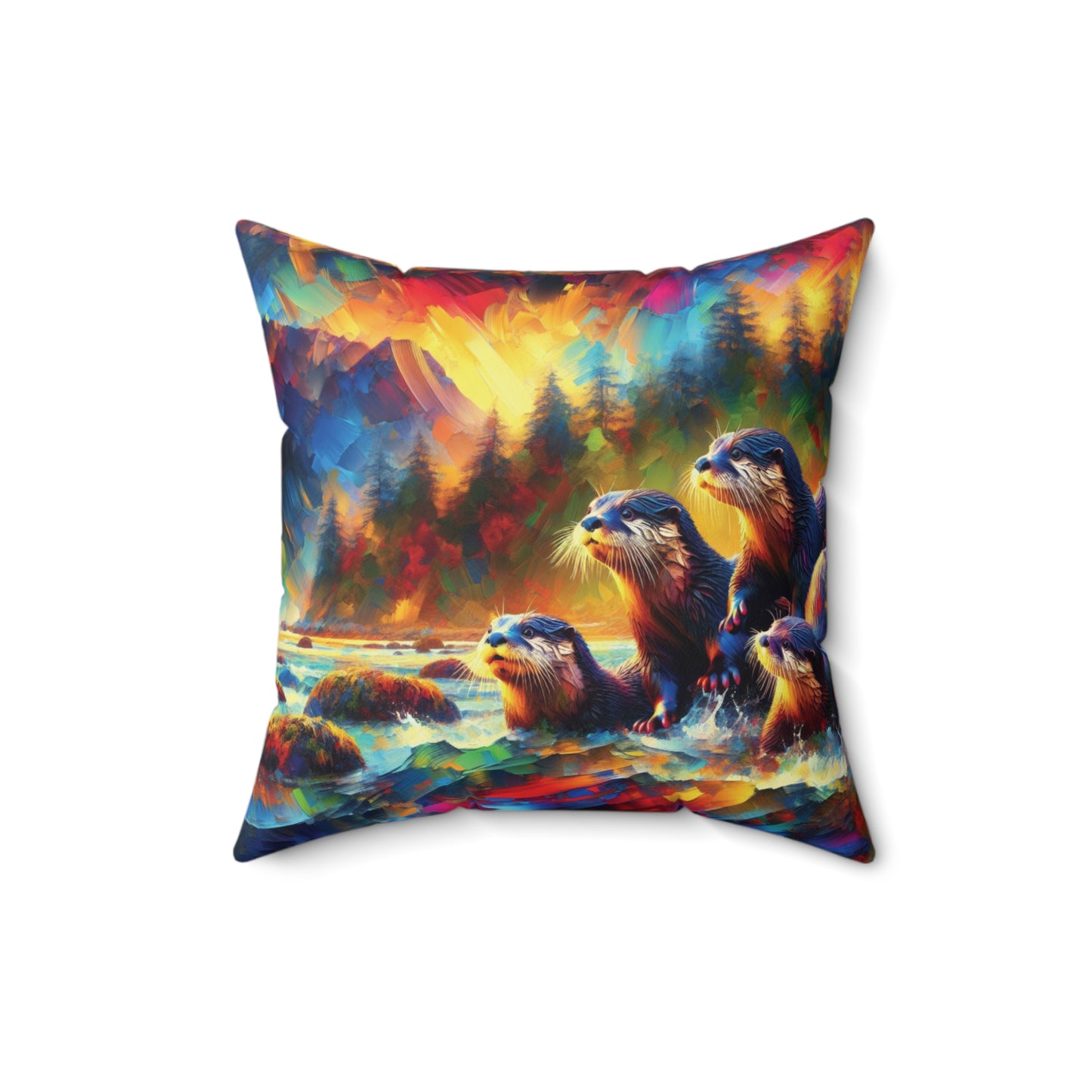 River Otters at Sunset - Square Pillows