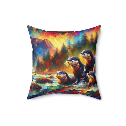 River Otters at Sunset - Square Pillows