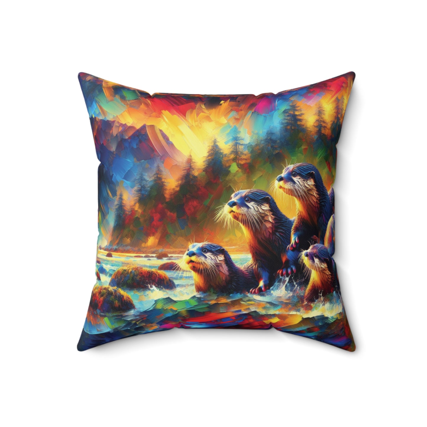 River Otters at Sunset - Square Pillows