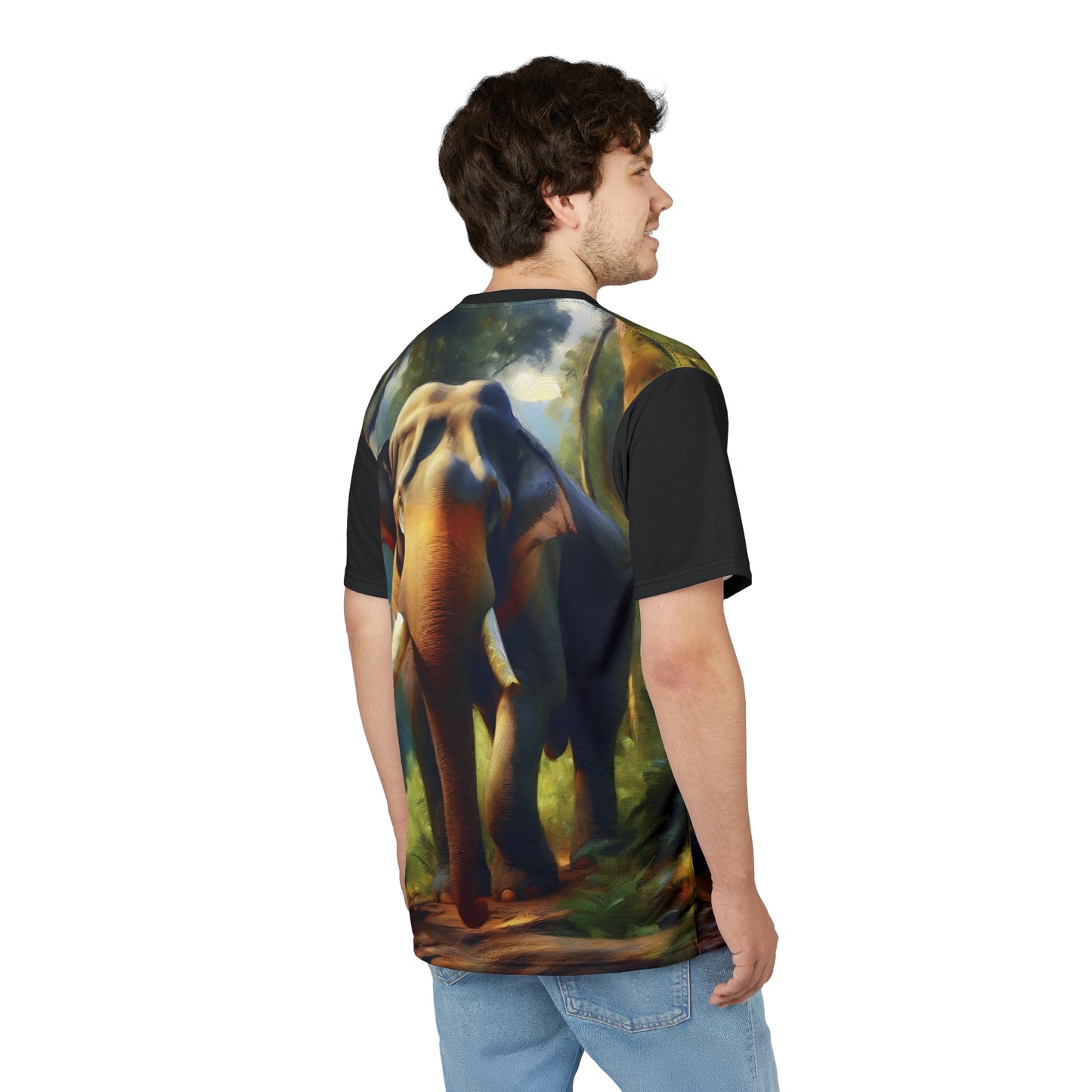 Asiatic Bull Elephant Vibrant Art Tee | Colorful Unisex Cut & Sew T-Shirt, Wildlife Apparel, Unique Graphic Tee, Birthday Gift