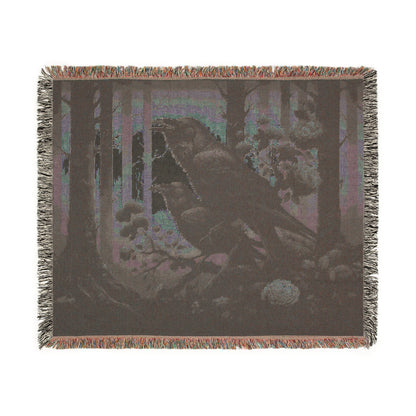 Mystical Raven Woven Blanket, Cozy Throw Blanket for Home Decor, Gift for Bird Lovers, Perfect for Fall and Halloween