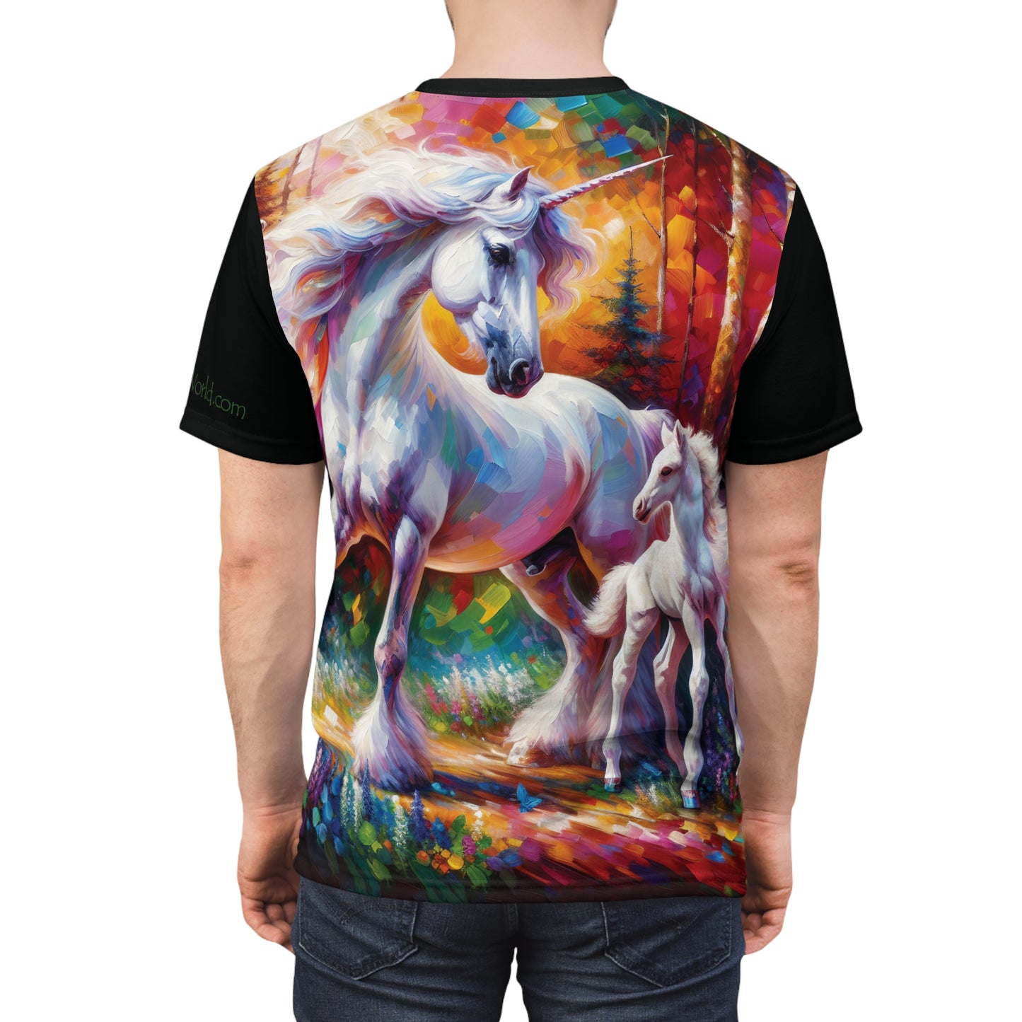 Unicorn Dad Meets Daughter Art Tee | Colorful Unisex Cut & Sew T-Shirt, Wildlife Apparel, Unique Graphic Tee