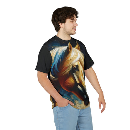 Palomino Horse Portrait Vibrant Art Tee | Colorful Unisex Cut & Sew T-Shirt, Wildlife Apparel, Unique Graphic Tee, Birthday Gift