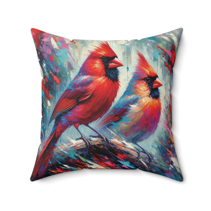 Early Winter Cardinal Pair - Square Pillow