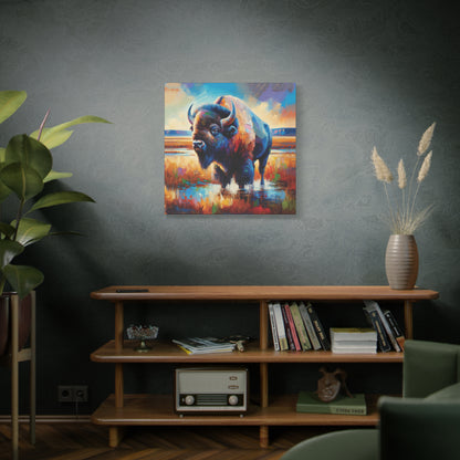 Lone Bison After Rain Impressionist Canvas Art Print