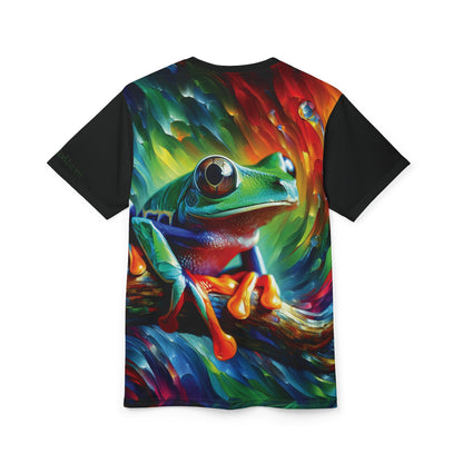 Treefrog Swirl Art Tee | Colorful Unisex Cut & Sew T-Shirt, Wildlife Apparel, Unique Graphic Tee