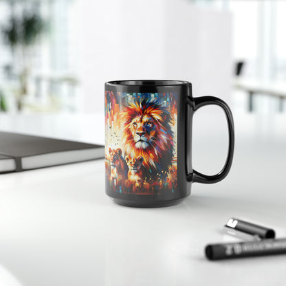 Lion Family - Black Mug, 15oz