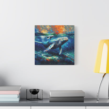 Humpback Whale and Calf Expressionist Canvas Art Print