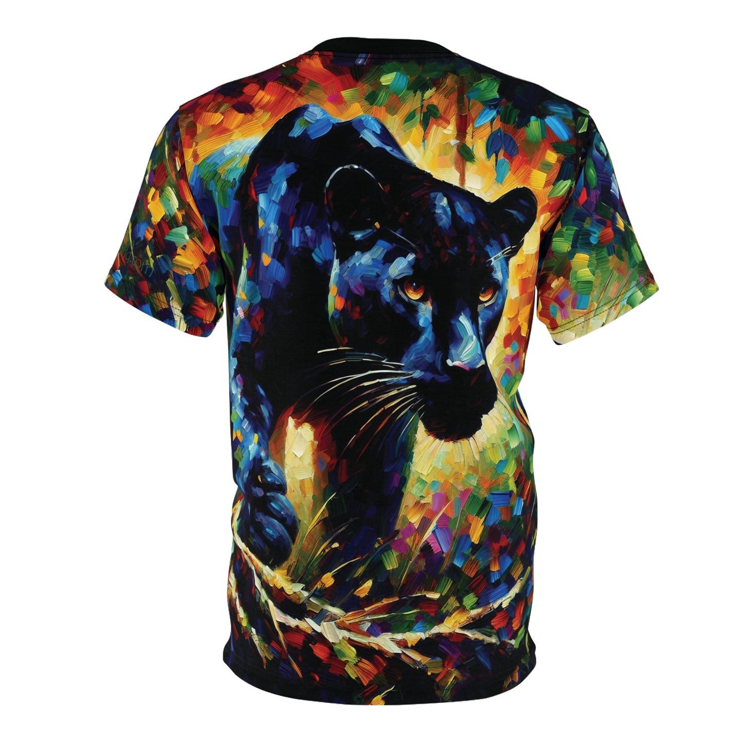 Stalking Black Panther in Jungle Vibrant Art Tee | Colorful Unisex Cut & Sew T-Shirt, Wildlife Apparel, Unique Graphic Tee, Birthday Gift