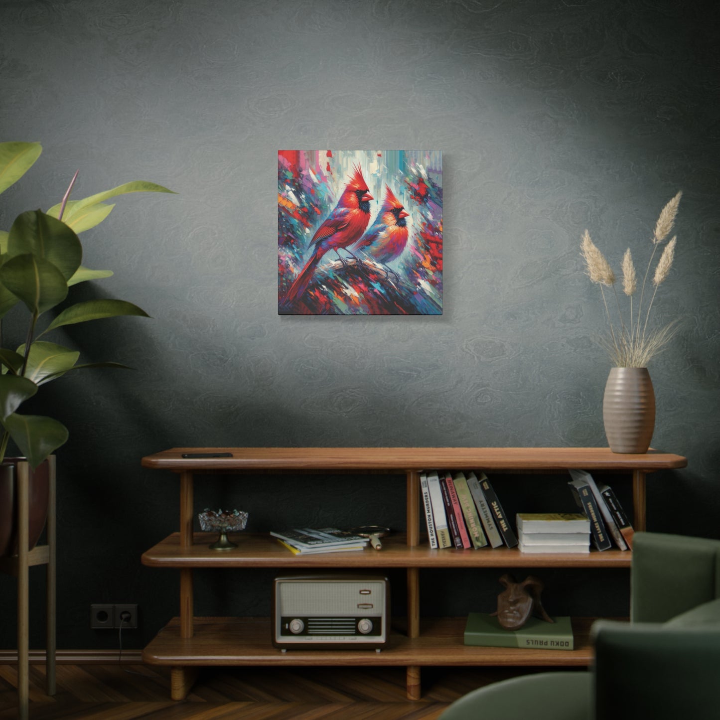 Early Winter Cardinal Pair Expressionist Canvas Wall Art