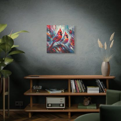 Early Winter Cardinal Pair Expressionist Canvas Wall Art