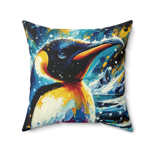 Emperor Penguin in Snowfall - Square Pillow