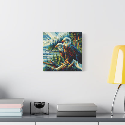 Eagle Pair Near Shore Impressionist Canvas Art Print