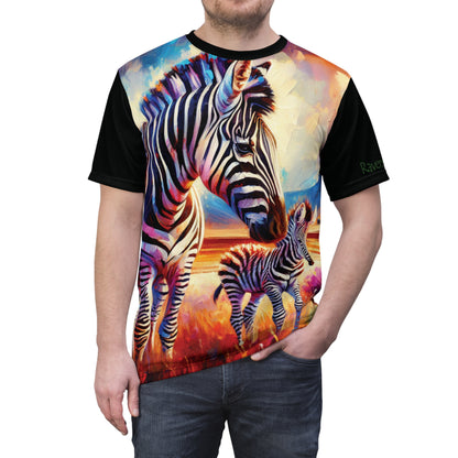 Zebra and Foal Art Tee | Colorful Unisex Cut & Sew T-Shirt, Wildlife Apparel, Unique Graphic Tee, Birthday Gift