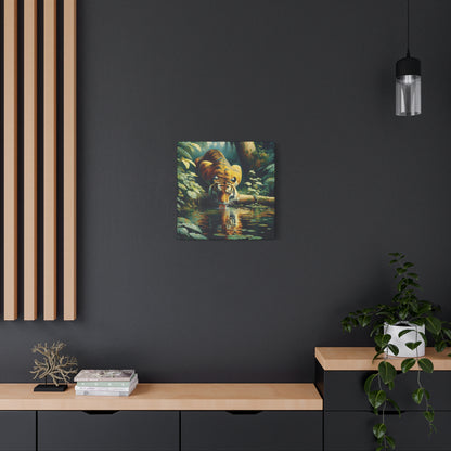 Tiger at Pond Impressionist Canvas Art Print
