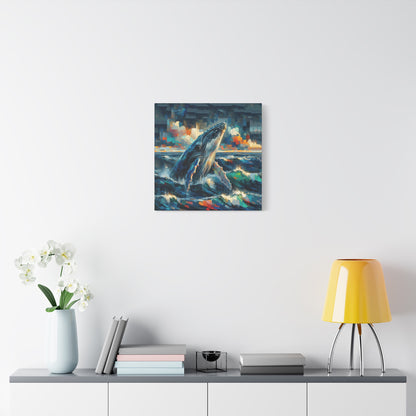 Humpback Breaching Expressionist Canvas Art Print