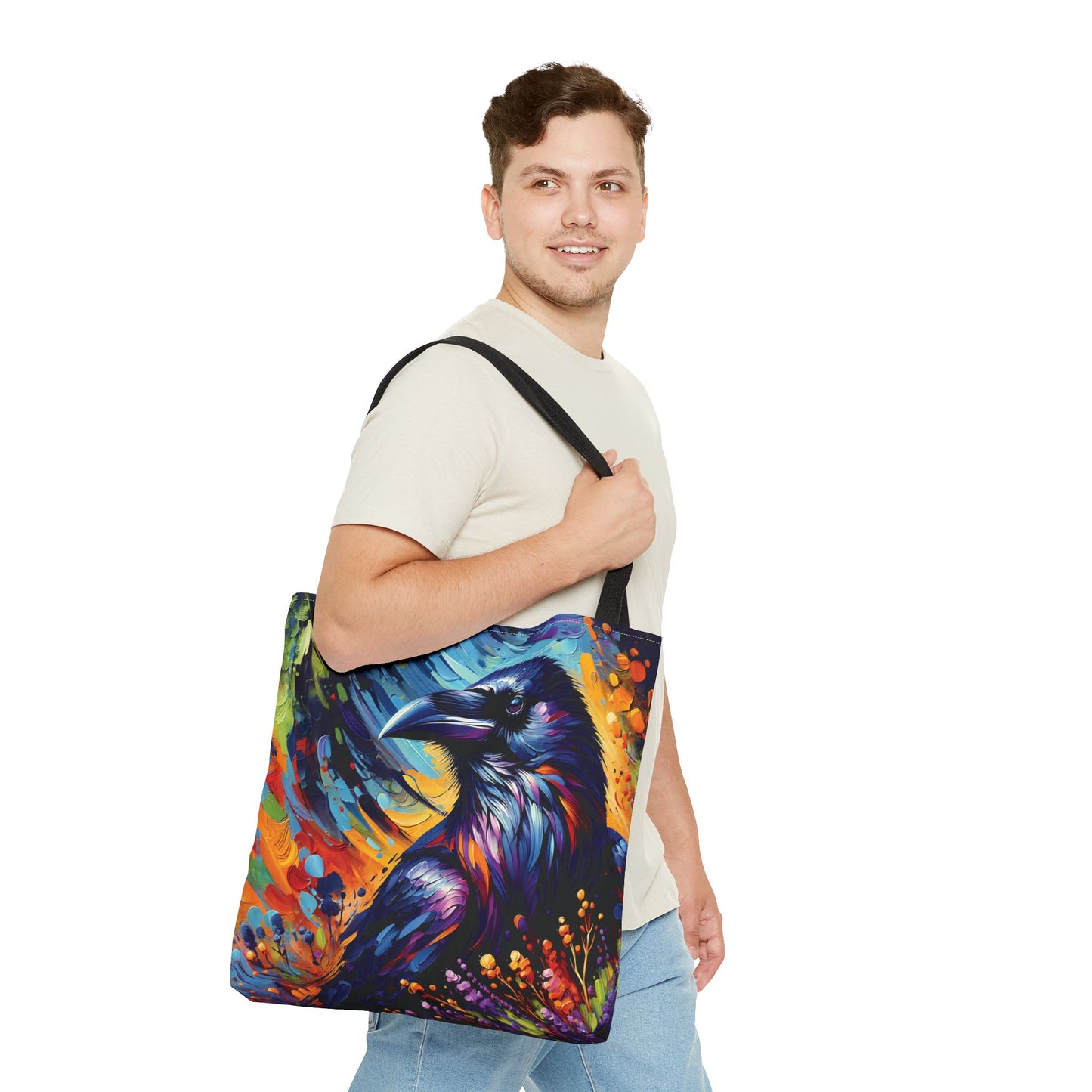 Colorful Raven Portrait Tote Bag - Stylish and Functional for Corvid Lovers