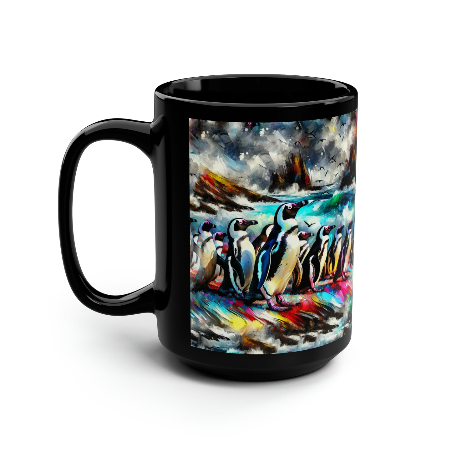 Penguin Colony Black Mug, 15oz