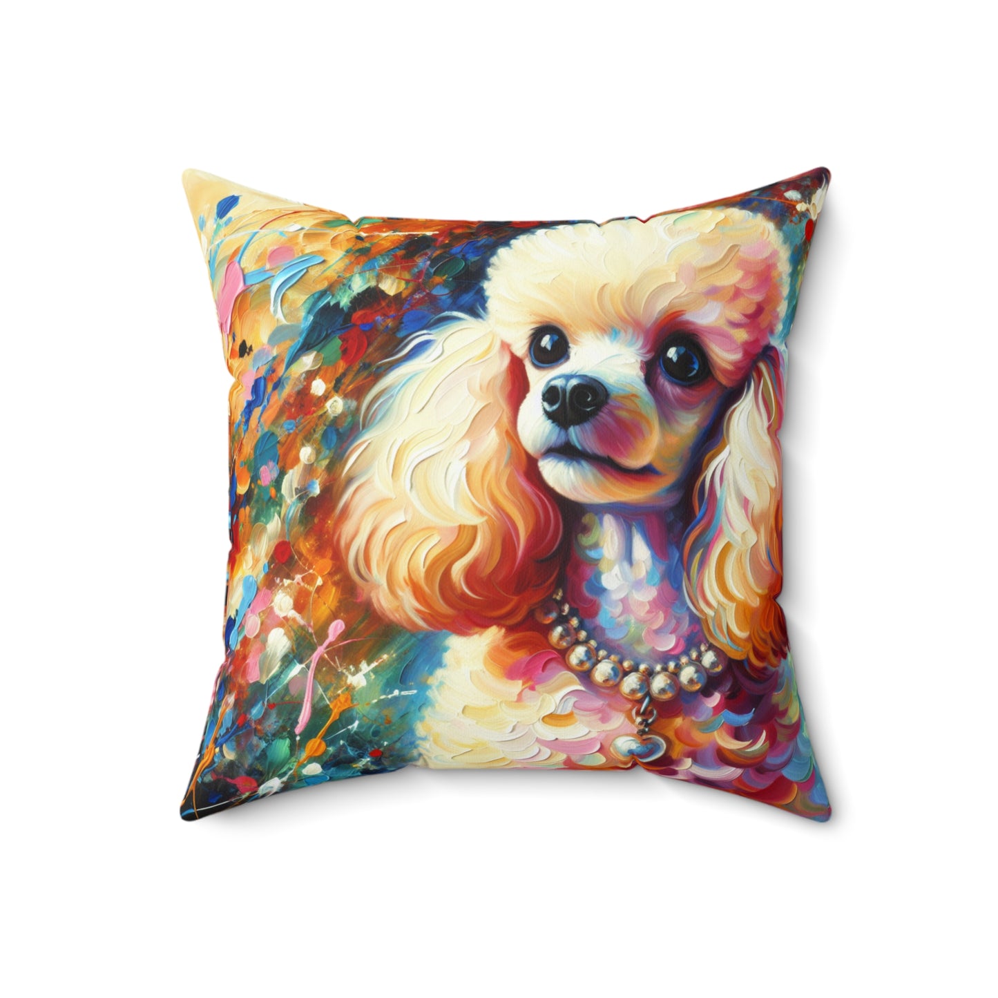 Cream Poodle with Pearls Square Pillow