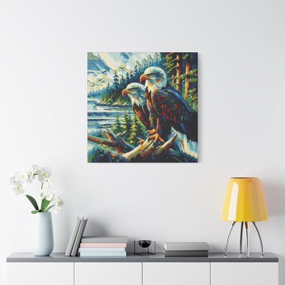 Eagle Pair Near Shore Impressionist Canvas Art Print
