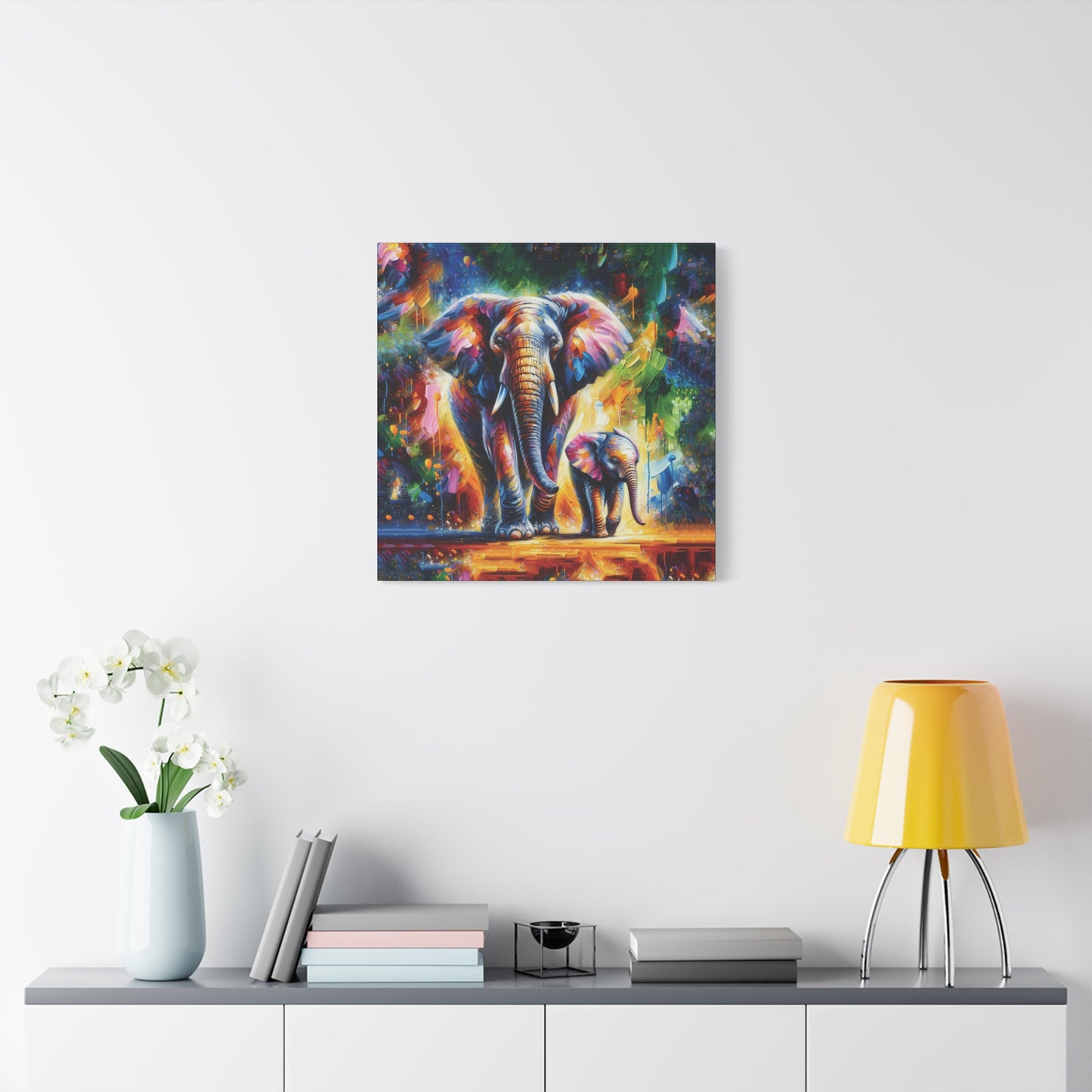 Celebrate Elephants! Expressionist Canvas Art Print