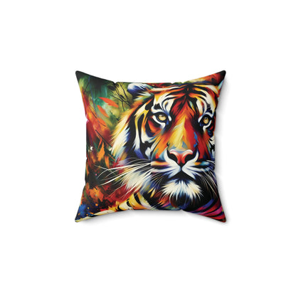 Tiger Pillow - Tiger Portrait in Bright Colors on Faux Suede Pillow