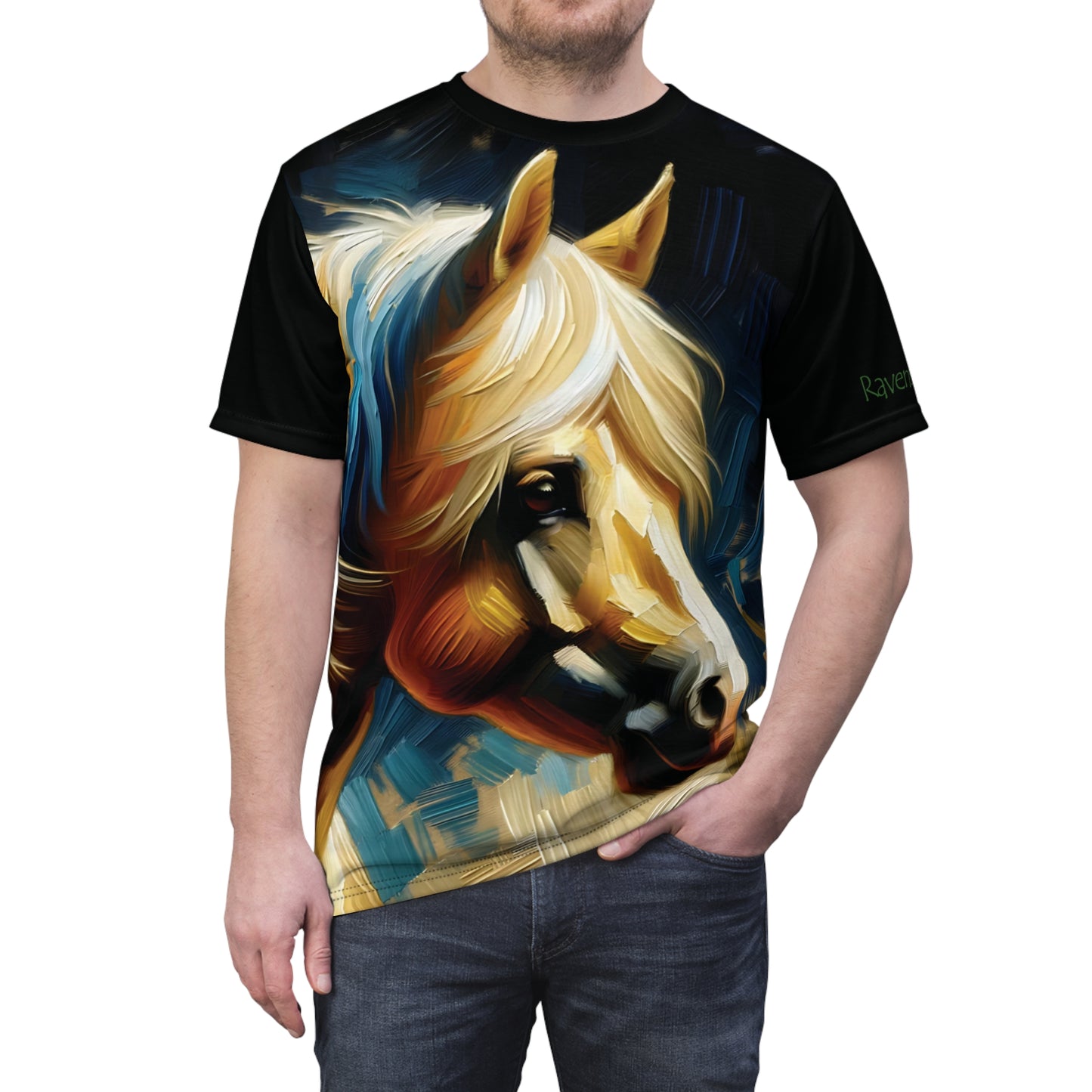 Palomino Horse Portrait Vibrant Art Tee | Colorful Unisex Cut & Sew T-Shirt, Wildlife Apparel, Unique Graphic Tee, Birthday Gift