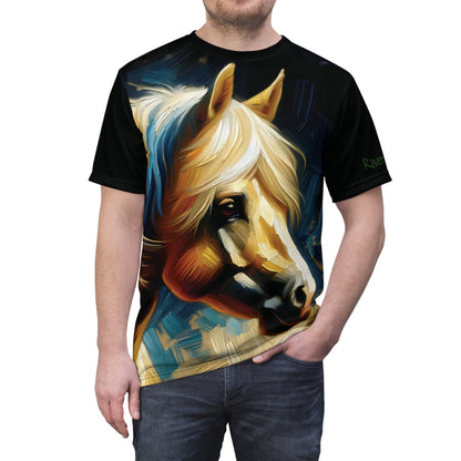 Palomino Horse Portrait Vibrant Art Tee | Colorful Unisex Cut & Sew T-Shirt, Wildlife Apparel, Unique Graphic Tee, Birthday Gift