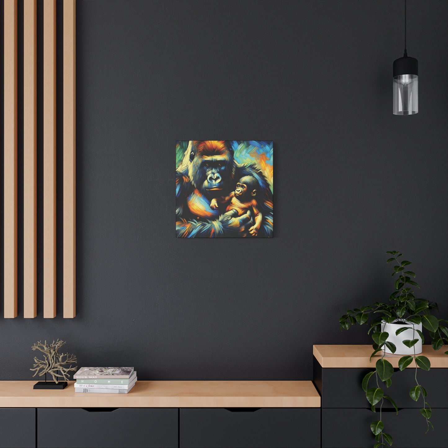 Gorilla Holding Baby Expressionist Canvas Art Print