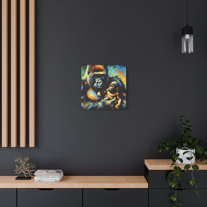 Gorilla Holding Baby Expressionist Canvas Art Print