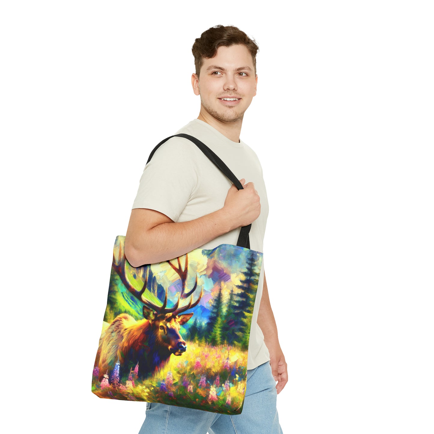 Bull Elk in Mountain Meadow - Tote Bag