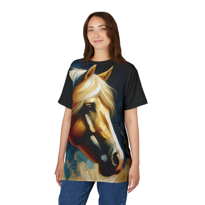 Palomino Horse Portrait Vibrant Art Tee | Colorful Unisex Cut & Sew T-Shirt, Wildlife Apparel, Unique Graphic Tee, Birthday Gift