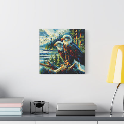 Eagle Pair Near Shore Impressionist Canvas Art Print