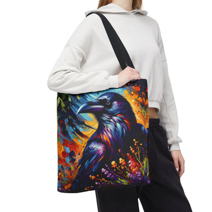 Colorful Raven Portrait Tote Bag - Stylish and Functional for Corvid Lovers
