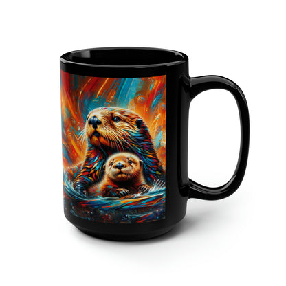 Sea Otters Black Mug, 15oz