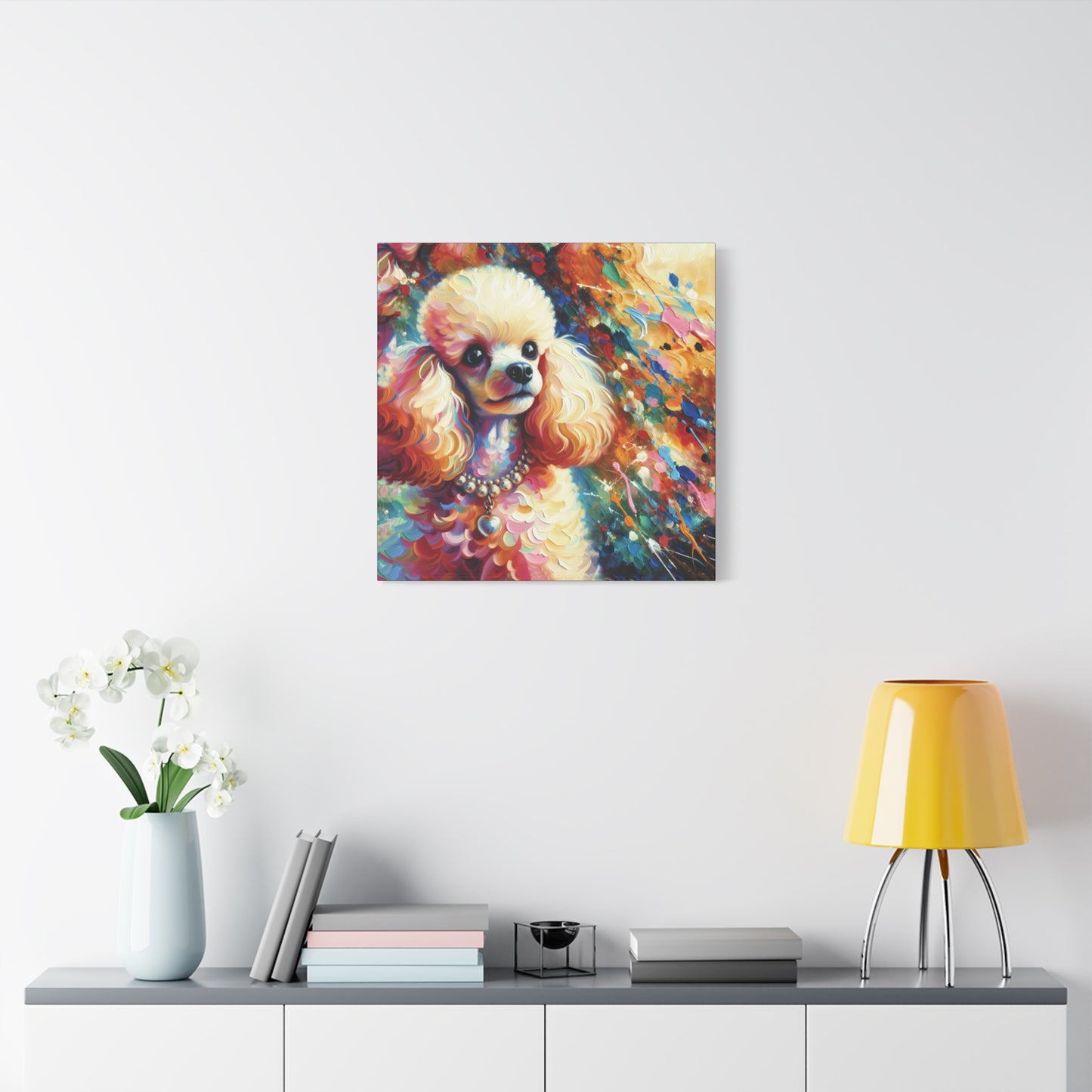 Cream Poodle with Pearls Expressionist Canvas Art Print