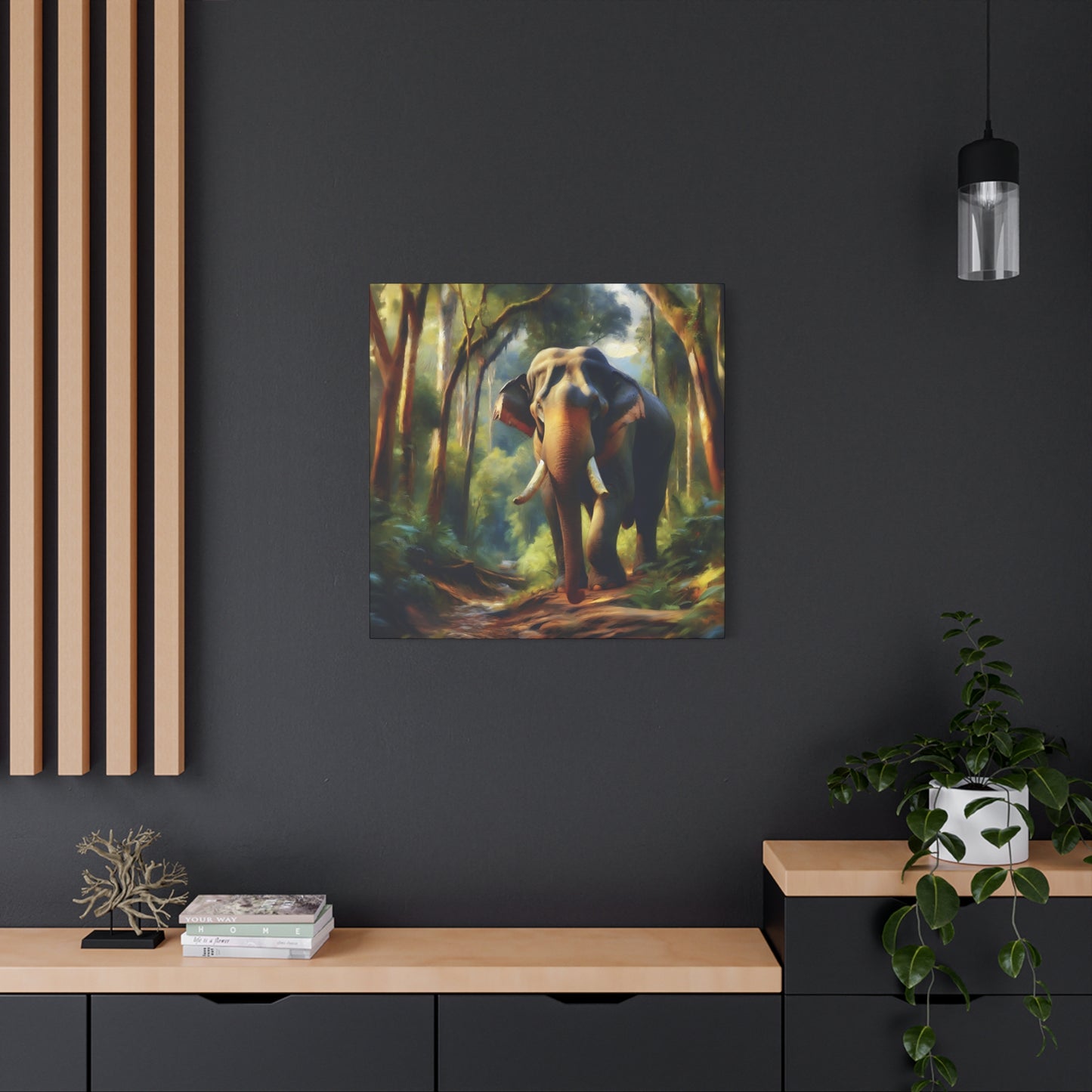 Asiatic Elephant Bull on Forest Trail - Post-Impressionist Style Canvas Wall Art