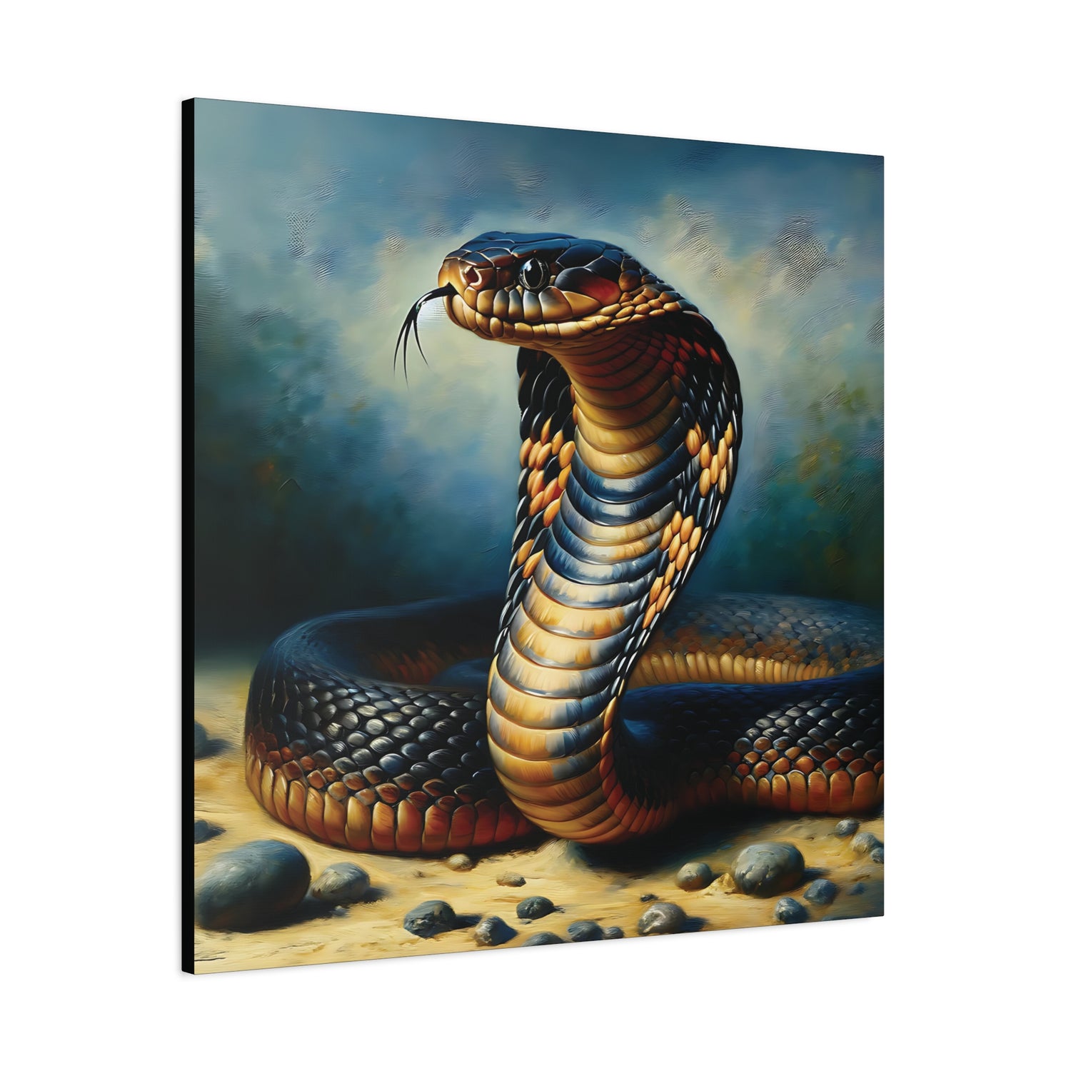 Canvas print of a snake on a rocky surface with a dark blue background