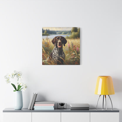 German Shorthaired Pointer by Lake, Canvas Wall Art in Impressionist Style