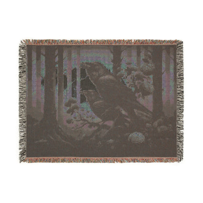 Mystical Raven Woven Blanket, Cozy Throw Blanket for Home Decor, Gift for Bird Lovers, Perfect for Fall and Halloween