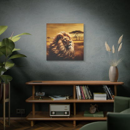Canvas Art - Regal Lion Resting on African Savannah