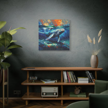 Humpback Whale and Calf Expressionist Canvas Art Print