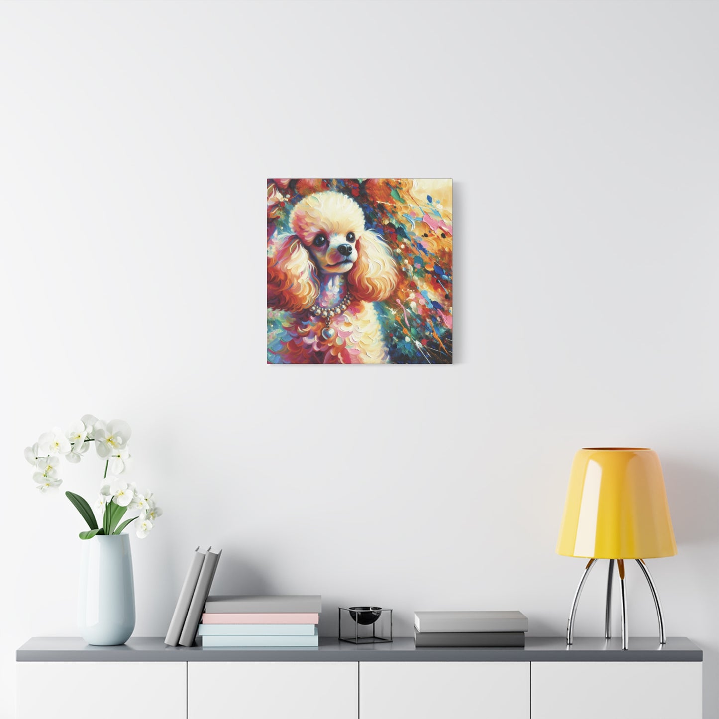 Cream Poodle with Pearls Expressionist Canvas Art Print