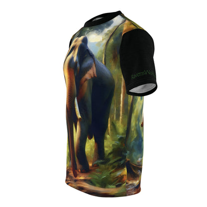Asiatic Bull Elephant Vibrant Art Tee | Colorful Unisex Cut & Sew T-Shirt, Wildlife Apparel, Unique Graphic Tee, Birthday Gift