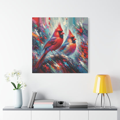 Early Winter Cardinal Pair Expressionist Canvas Wall Art