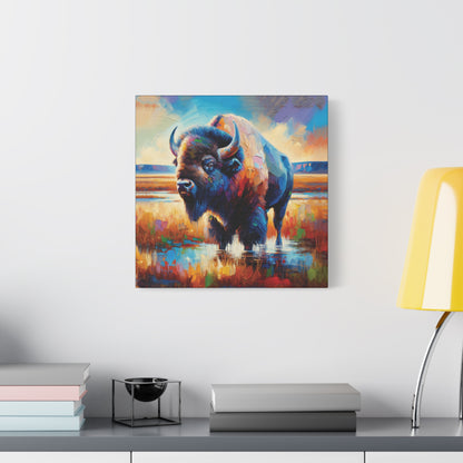 Lone Bison After Rain Impressionist Canvas Art Print